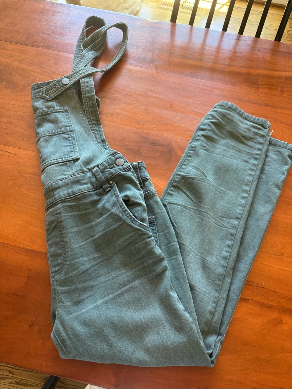 Free People Greenish Blue Denim Overalls